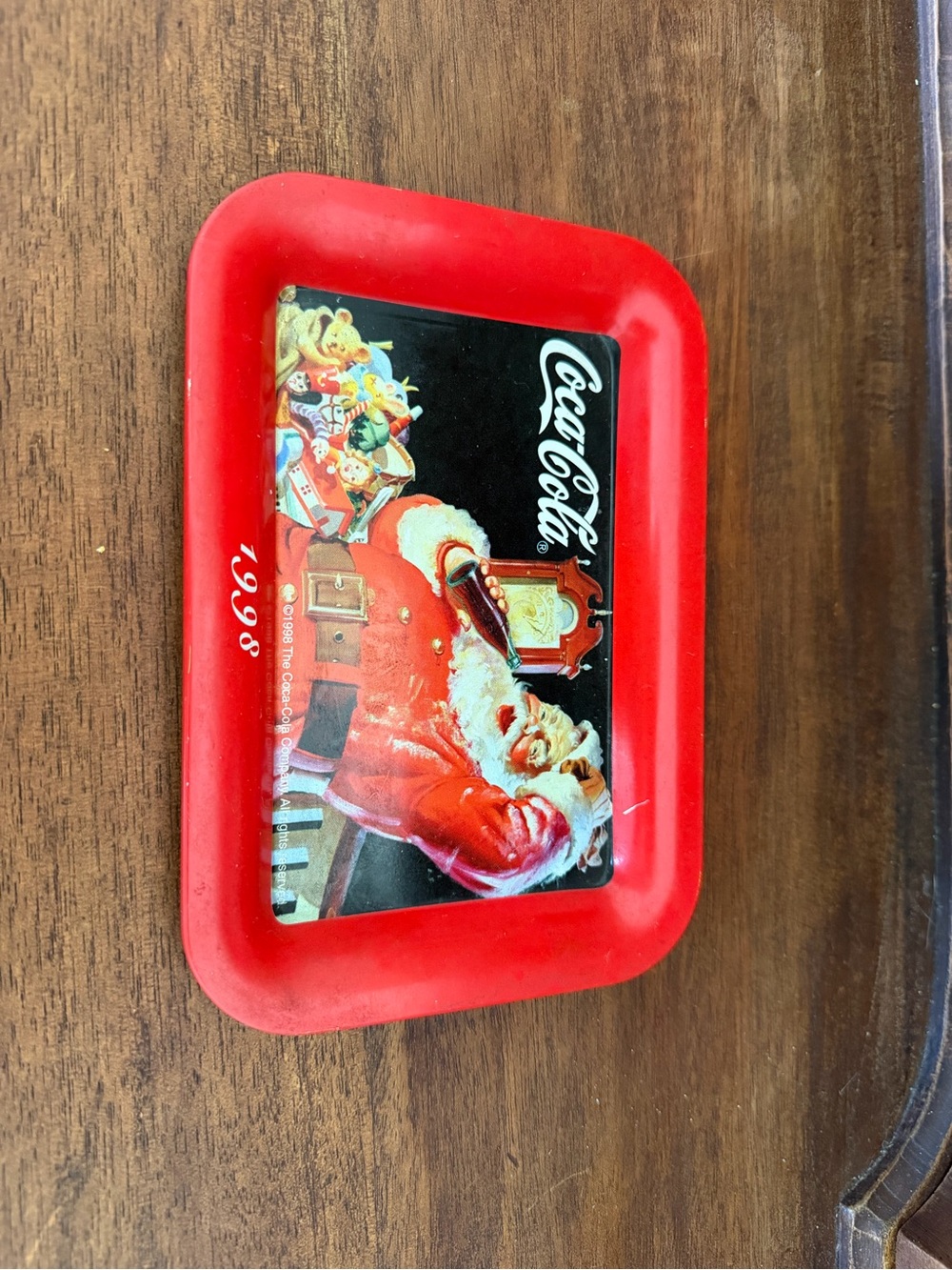 1998 Coca-Cola Santa Christmas Metal Tray Vintage Coke Holiday Collectible